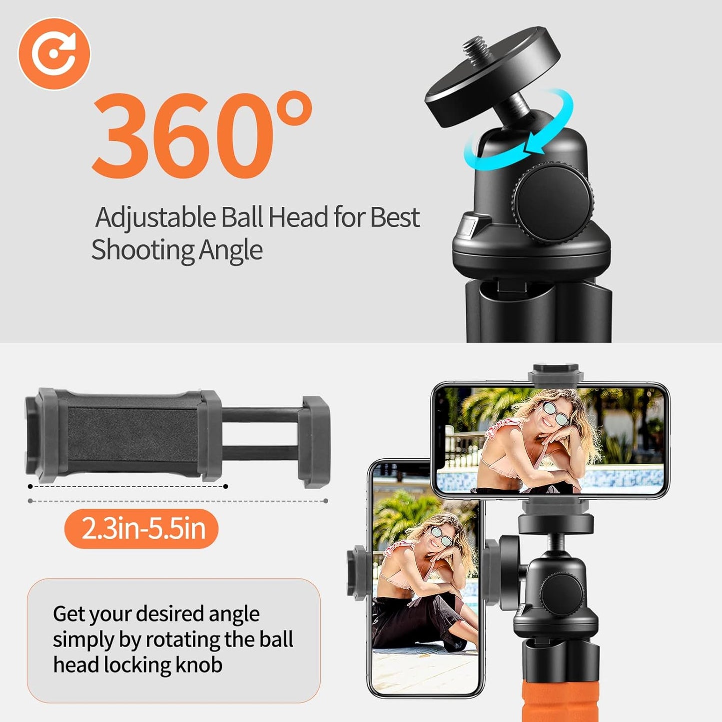 Aureday Phone Tripod, Flexible Tripod for iPhone and Android, Portable with Wireless Remote and Clip for Video
