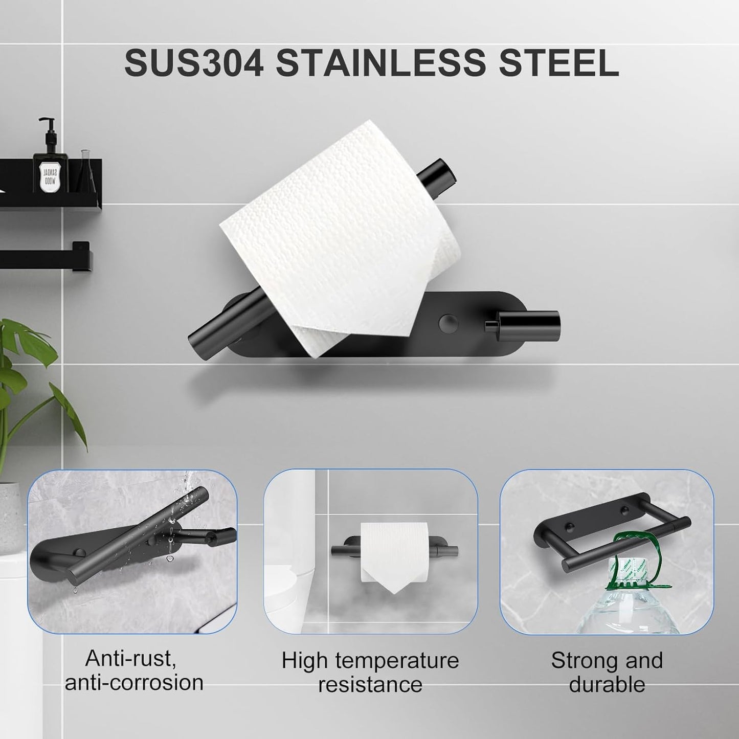 SetSail Toilet Paper Holder - Matte Black Wall-Mount Stainless Steel Tissue Holder for Bathroom