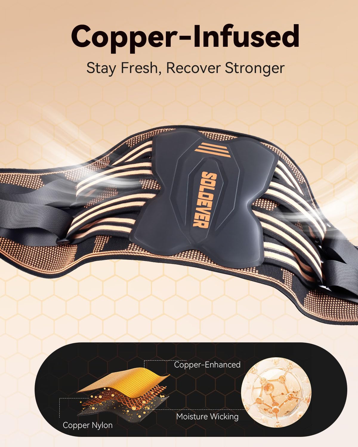 SOLOEVER Copper-Infused Back Brace for Men Lower Back Pain Relief [Medical-Grade & Stronger Support] Lumbar Support Belt with Support System for Women - Back Support Brace for Heavy Lifting and Work