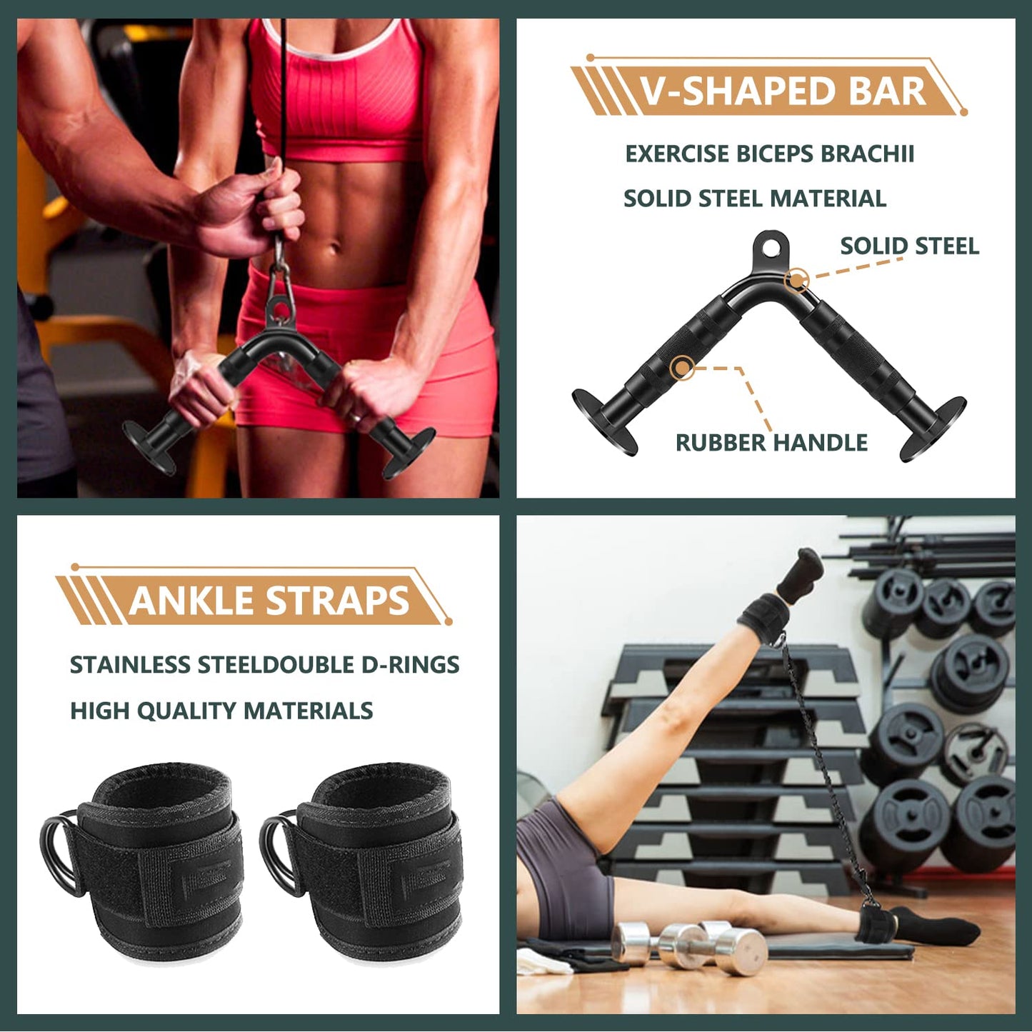 WNOEY Cable Attachments for Gym, Cable Machine Attachment Set, LAT Pulldown Attachments, Cable Machine Accessories, Tricep Pull Down Attachment, Home Gym Accessories (11 Pcs Set)