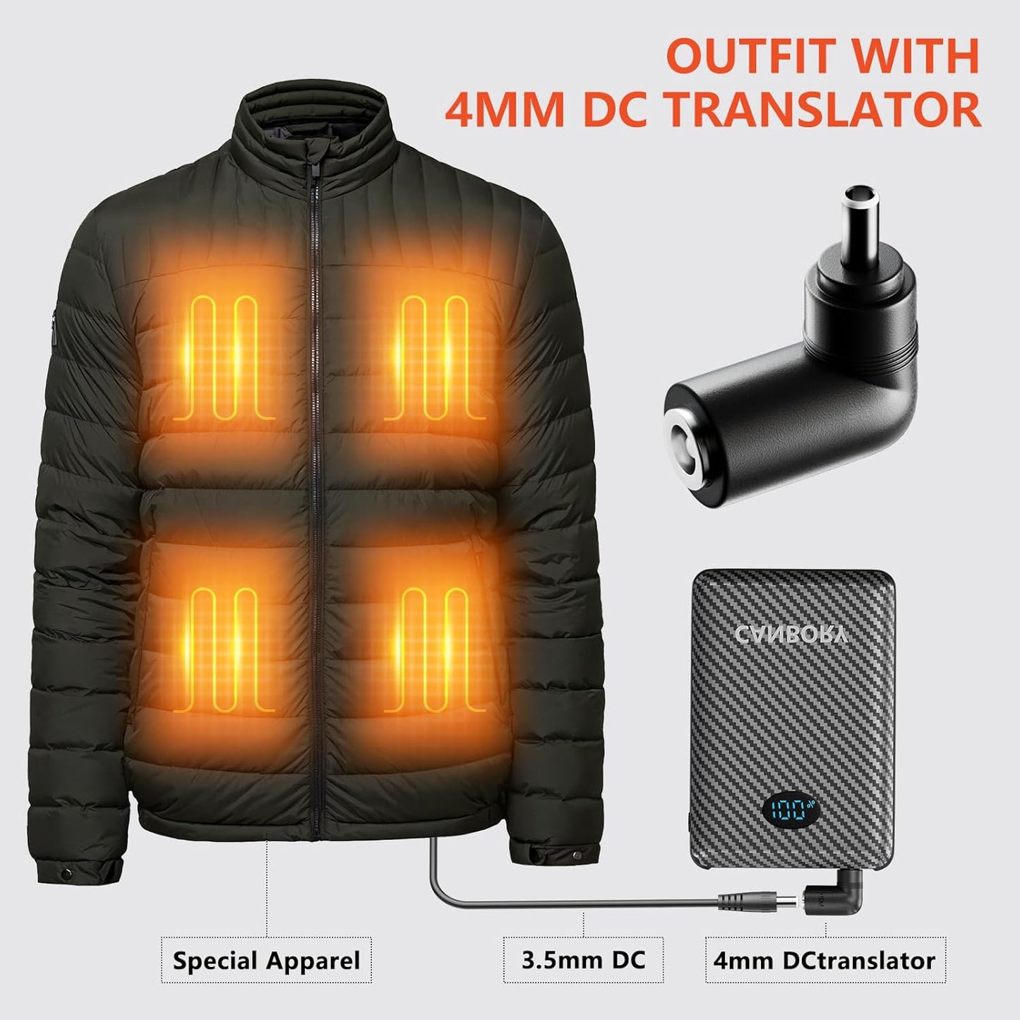 CANBORY 5V 2A/3A Pack 12000mAh 7.4V Battery for Heated Vest Heated Jacket, Power Bank for Heated Apparel with LED