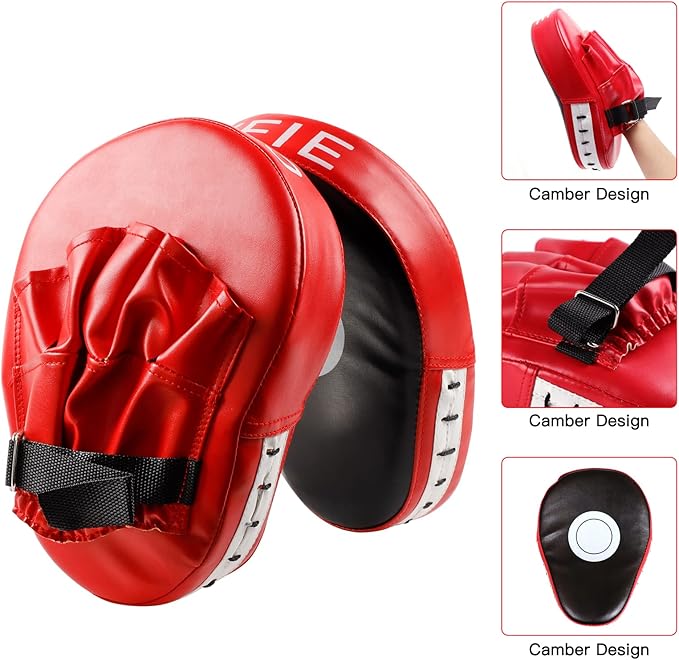 SEISSO Boxing Kick Pads Punching Mitts Curved,Kids Boxing Gloves,Leather Material Art Karate Pad Thai Hand Pad Focus Target Kickboxing Hand Target for Kicking Shield Training,Sparring,Dojo(5Pcs Set)