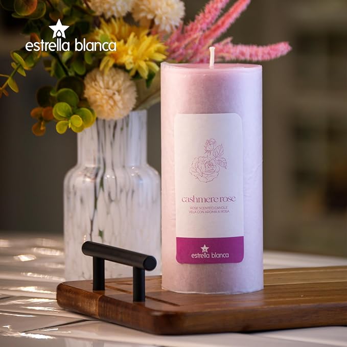 Cashmere Rose Pillar Candles (3-Pack) ??Elegant Rose-Scented Candles for Home, Long Lasting & Non-Toxic ??Giftable Set for Relaxation & Decor