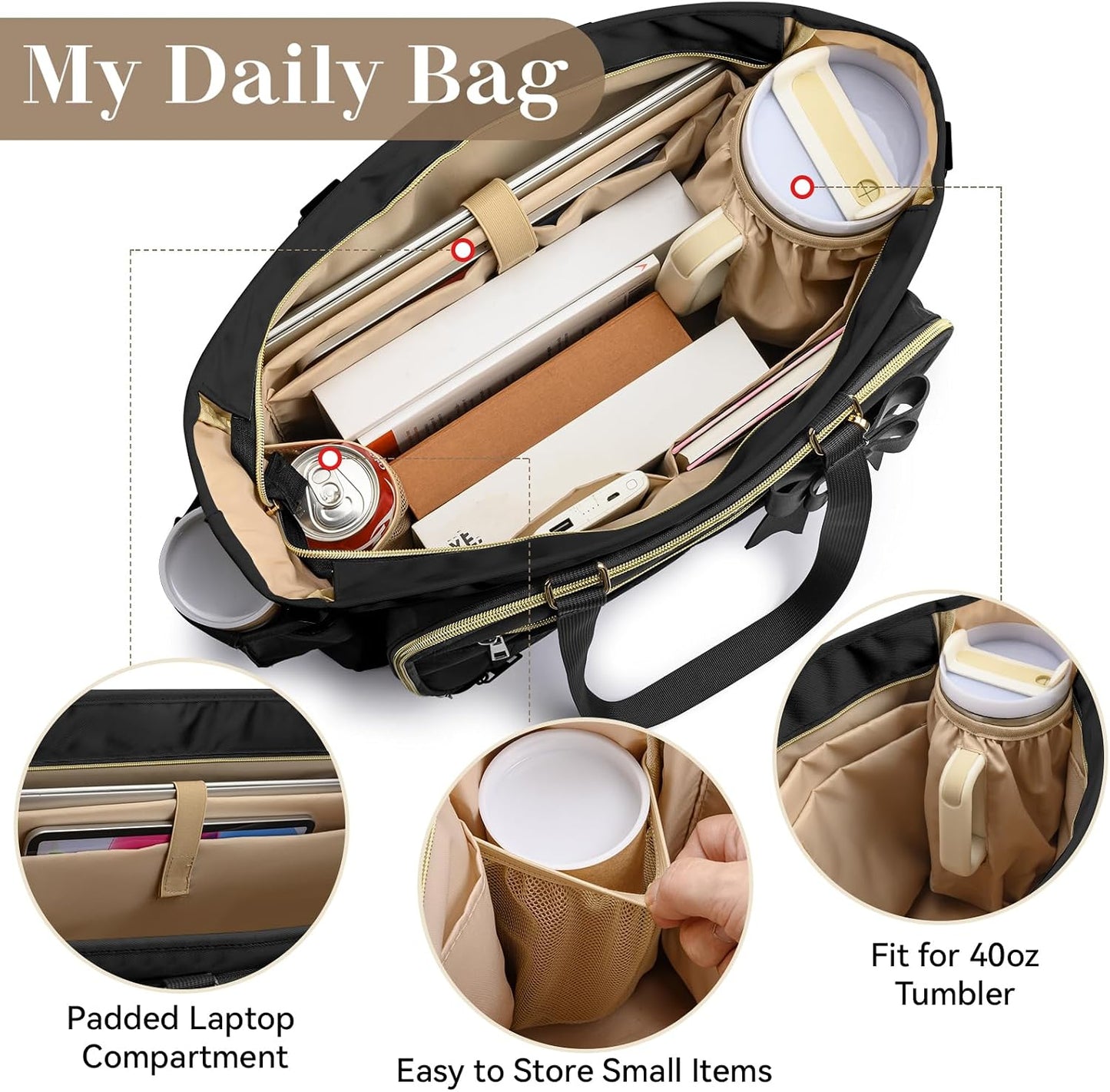 Teacher Tote Bag for Women,Multi-Pocket Laptop & Nurse Work Bag with Cup Holder,Structured Business Briefcase Computer