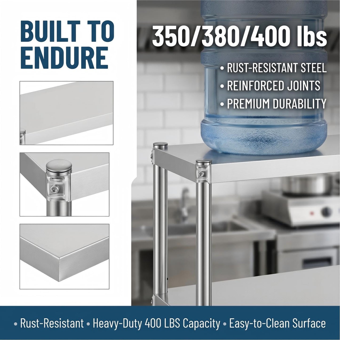 KUARBARR Stainless Steel Over Oven Shelf 12 x 36 Inch, Commercial 2 Tier Metal Over Table Shelf, 91 x 30 x 60 cm, 380 lbs Capacity for Restaurant, Kitchen, Garage & Workshop