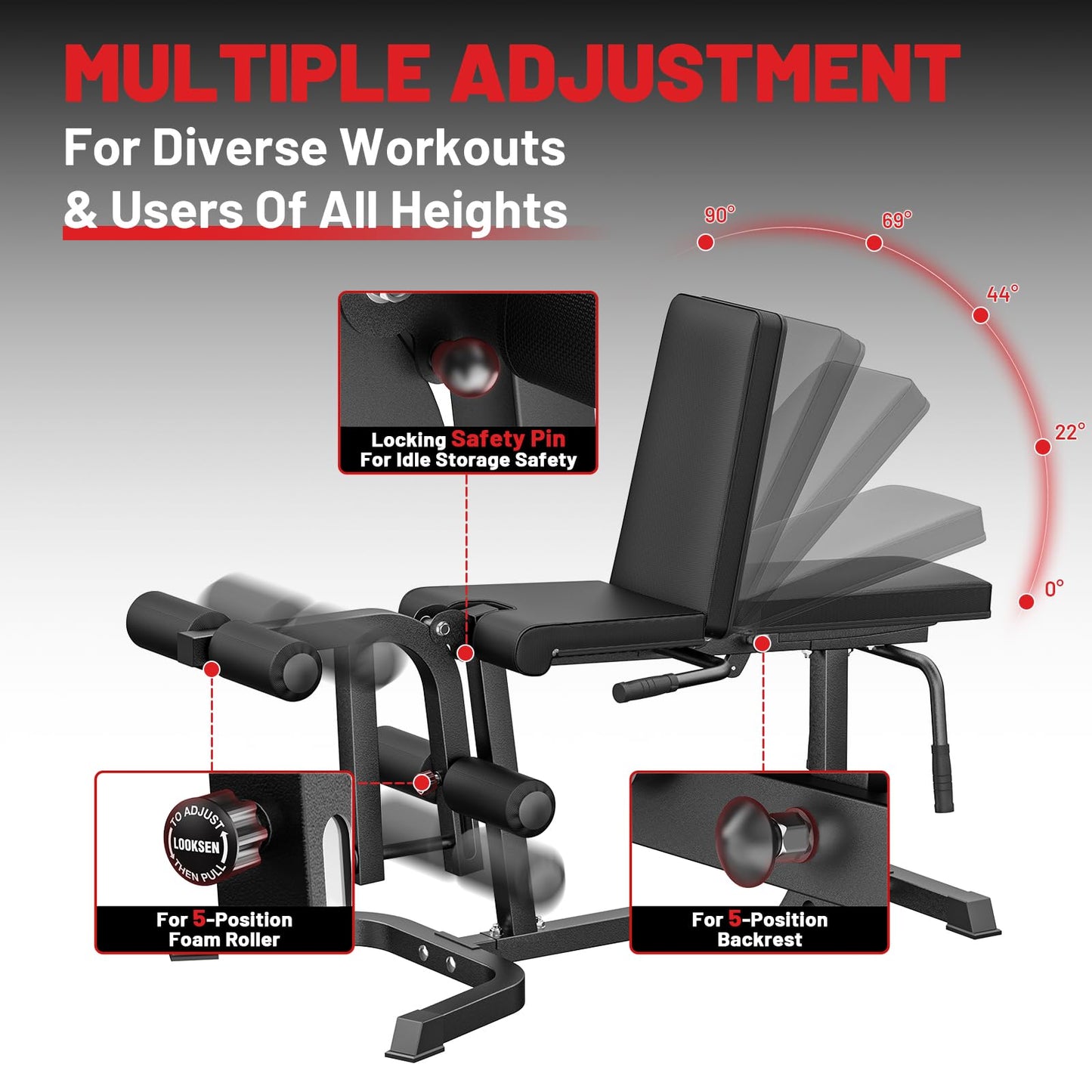 PAPABABE Leg Extension and Curl Machine, Adjustable Leg Machine, Seated Leg Extension and Lying Leg Curl Machine, Lower Body Workout Equipment for Home Gym, Compatible with 1'' and 2'' Weight Plates