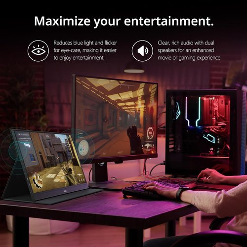 MNN Portable Monitor - 15.6" FHD 1080P Ultra-Slim IPS Display with Smart Cover & Speakers | Plug & Play