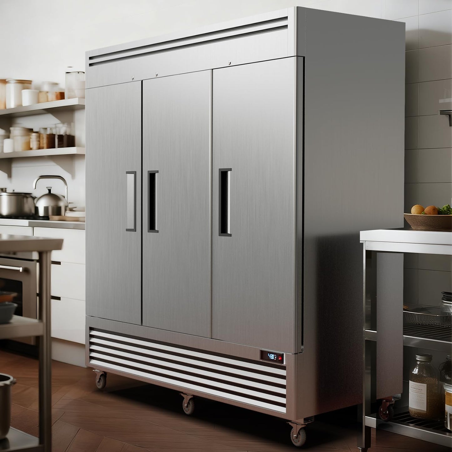 Coolake 82" Commercial Reach-in Freezer 3 Solid Doors, 72 Cu.ft Stainless Steel Fan Cooling Upright Freezer 12 Adjustable Shelves, Commercial Freezer for Restaurant Kitchen Grocery Store Prep Area