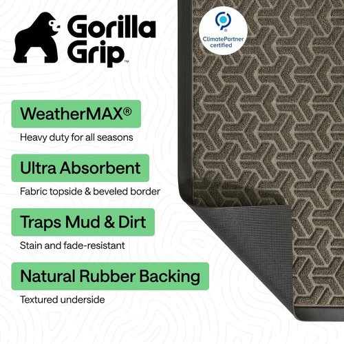 GORILLA GRIP Waterproof All-Season WeatherMAX Doormat - 35x23 Natural Rubber, Stain & Fade Resistant, Easy Clean Slate Geometric