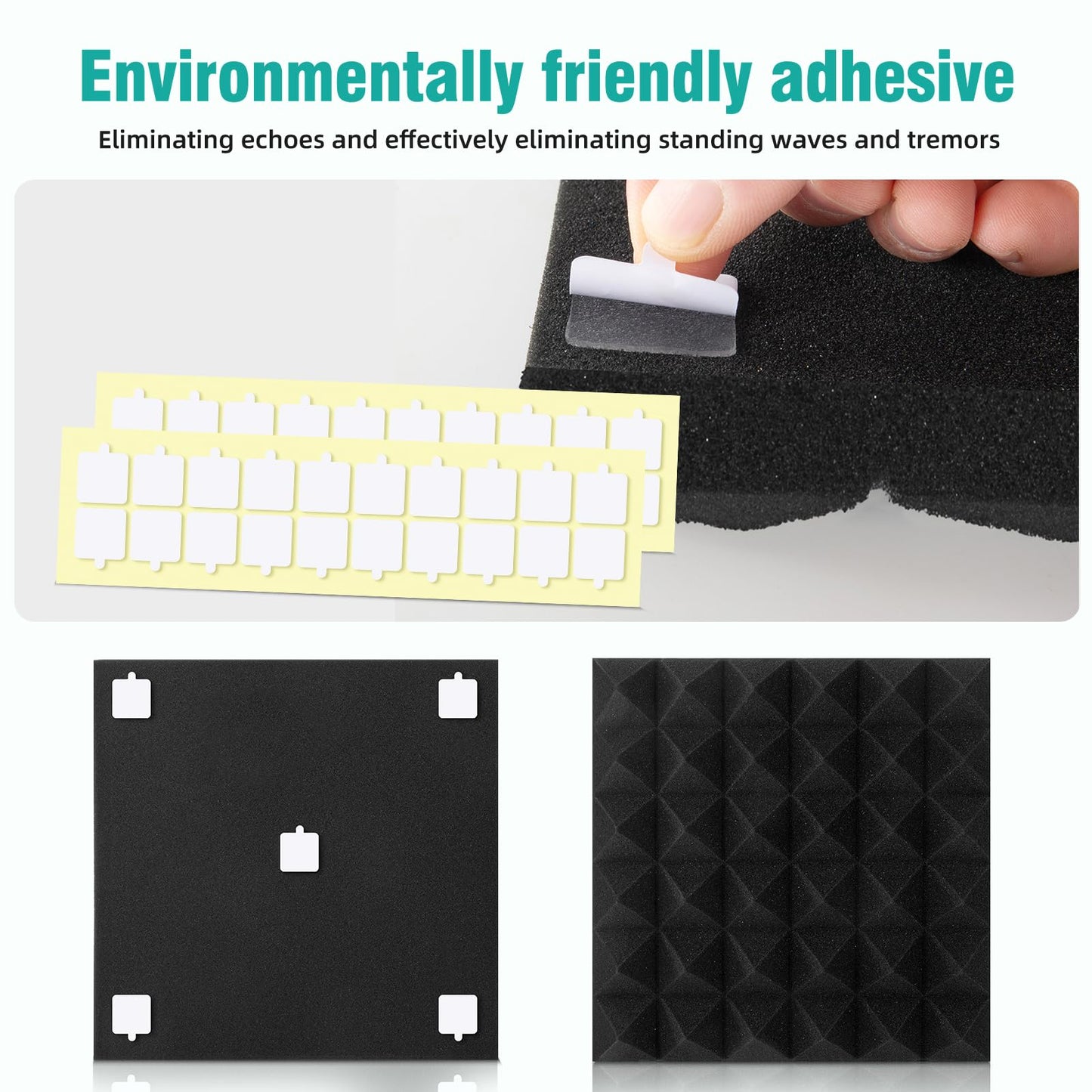 50 Pack Acoustic Foam Panels, 2 X 12 X 12 Inches Pyramid Designed Sound Proof Foam Panels for Walls, High Density and Fire Resistant Sound Panels, Studio Foam for Wall and Ceiling (Black, 50 Pack)