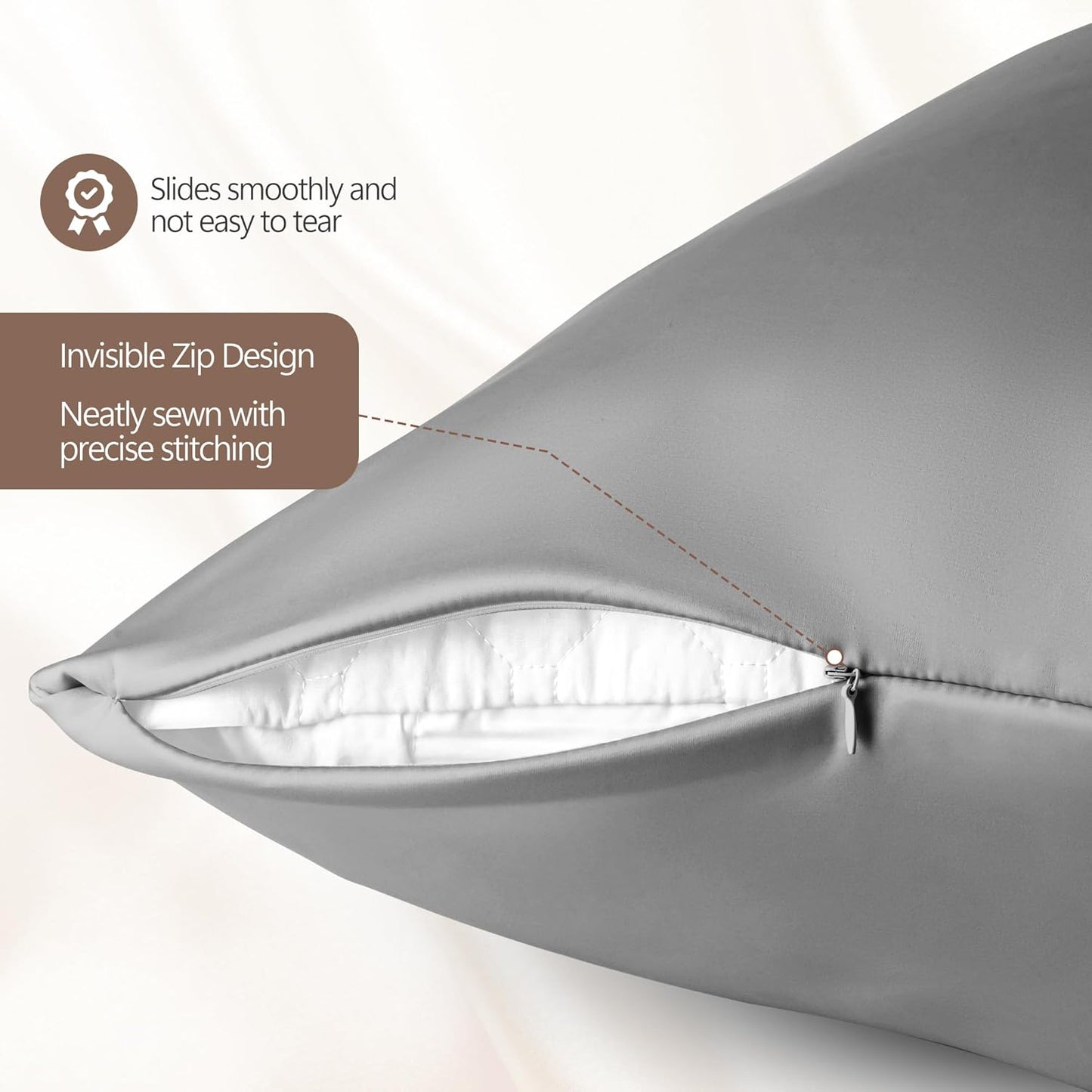 Skiennix 100% Mulberry Silk Pillowcases - Hypoallergenic & Anti-Aging, 2 Pack | Gray, Standard Size