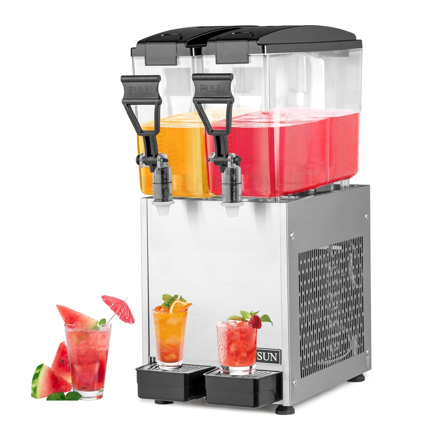 ROVSUN Commercial Beverage Dispenser 5.2 Gal/20L, Commercial Juice Dispenser Cold Drink Dispenser 10L X 2 Tanks Stainless Steel with Thermostat Controller for Home Restaurant Bar Party 110V/60HZ
