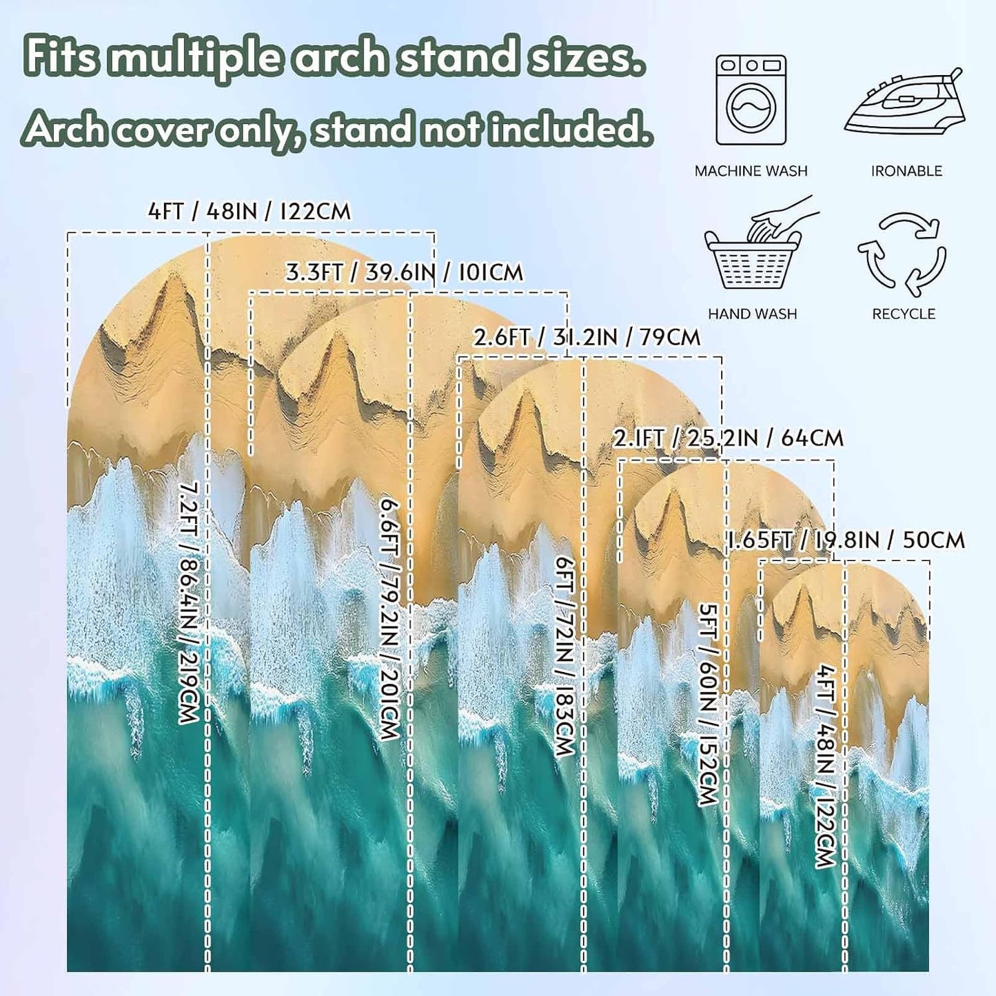 Jnbasdffb 6.6 Blue Coastal Wedding Arch Cover,Stretchy Spandex Arch Backdrop Stand Covers FT,Yellow Beach Ocean Modern