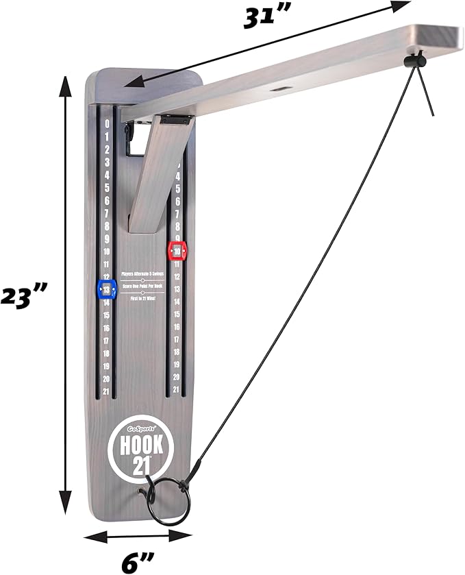GoSports Hook 21 Wall Mounted Ring Swing Game with Foldable Arm - Play Indoors or Outdoors