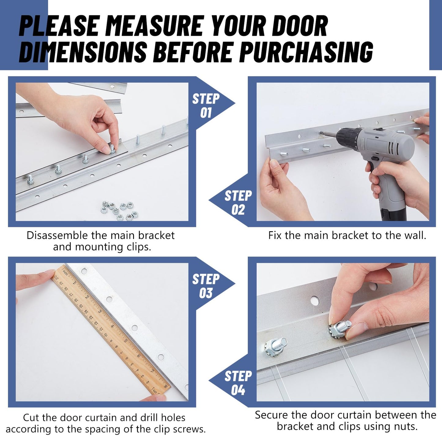 ElaraBerry Strip Curtain Door Hardware, Galvanized Steel Commercial Industrial Mounting Strip Curtain Door Hanger Kit for Universal Jamb Frame or Wall Mount(8 Foot)