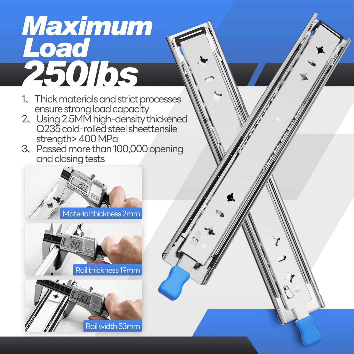 SHUHANG 1 Pair 170 lb Load Capacity Heavy Duty Locking Drawer Slides 12 14 16 18 20 22 24 26 28 30 32 34 36 38 40 Inch Full Extension Ball Bearing Side Mount Rail with Lock Industrial Tool Box Runner
