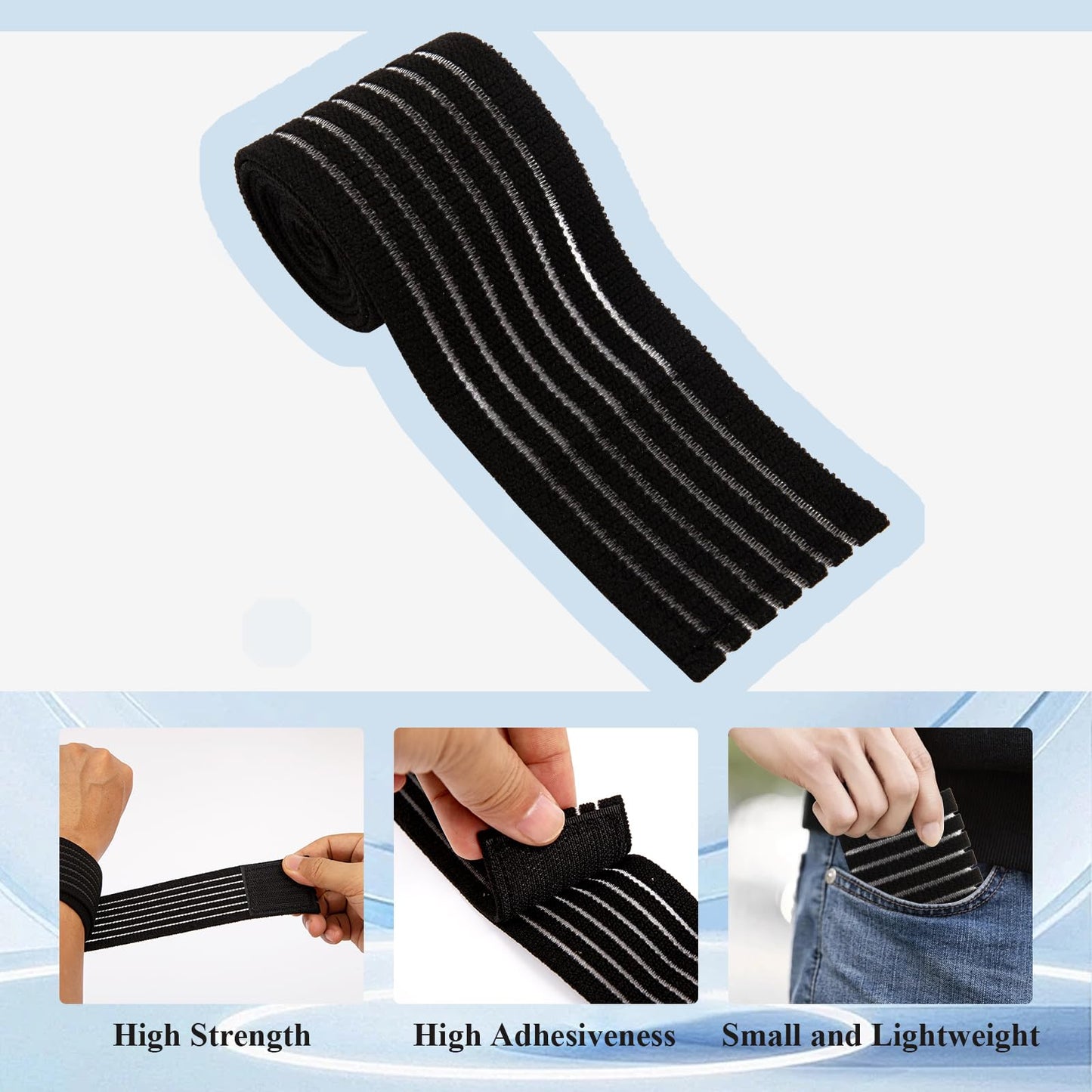 4-Pack Elastic Ice Pack Straps with Hook & Loop, 35.5"x2" Reusable Fastening Bands for Cold/Hot Therapy, Comes with Adjustable Extension Straps,Reusable Ice Belt Extender (Black)