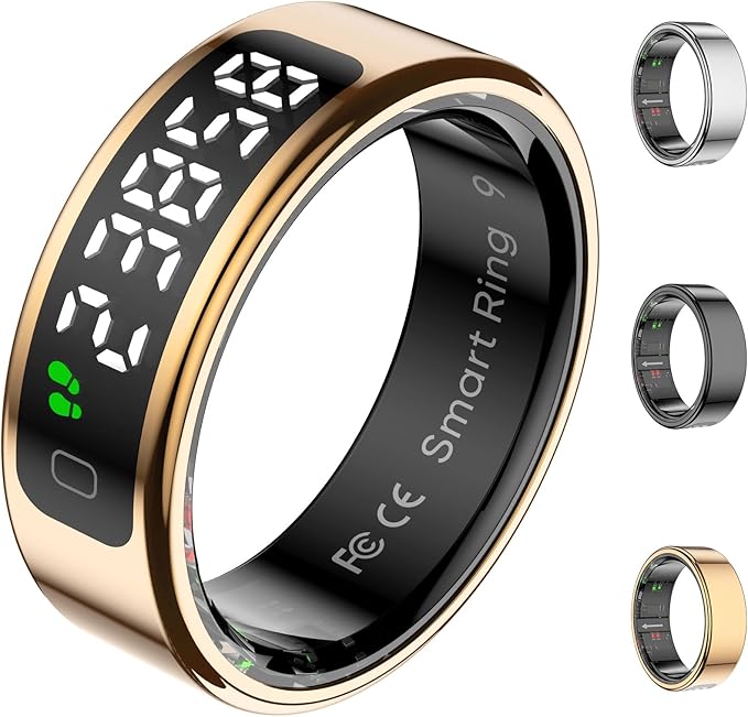 Smart Ring for Women with Display Screen, Sleep Ring for Men with Heart Rate, Fitness Tracker/Step tracker for Activity Monitoring/Steps/Calories,Wireless Charging, for iOS Android (RoseGold,10#)