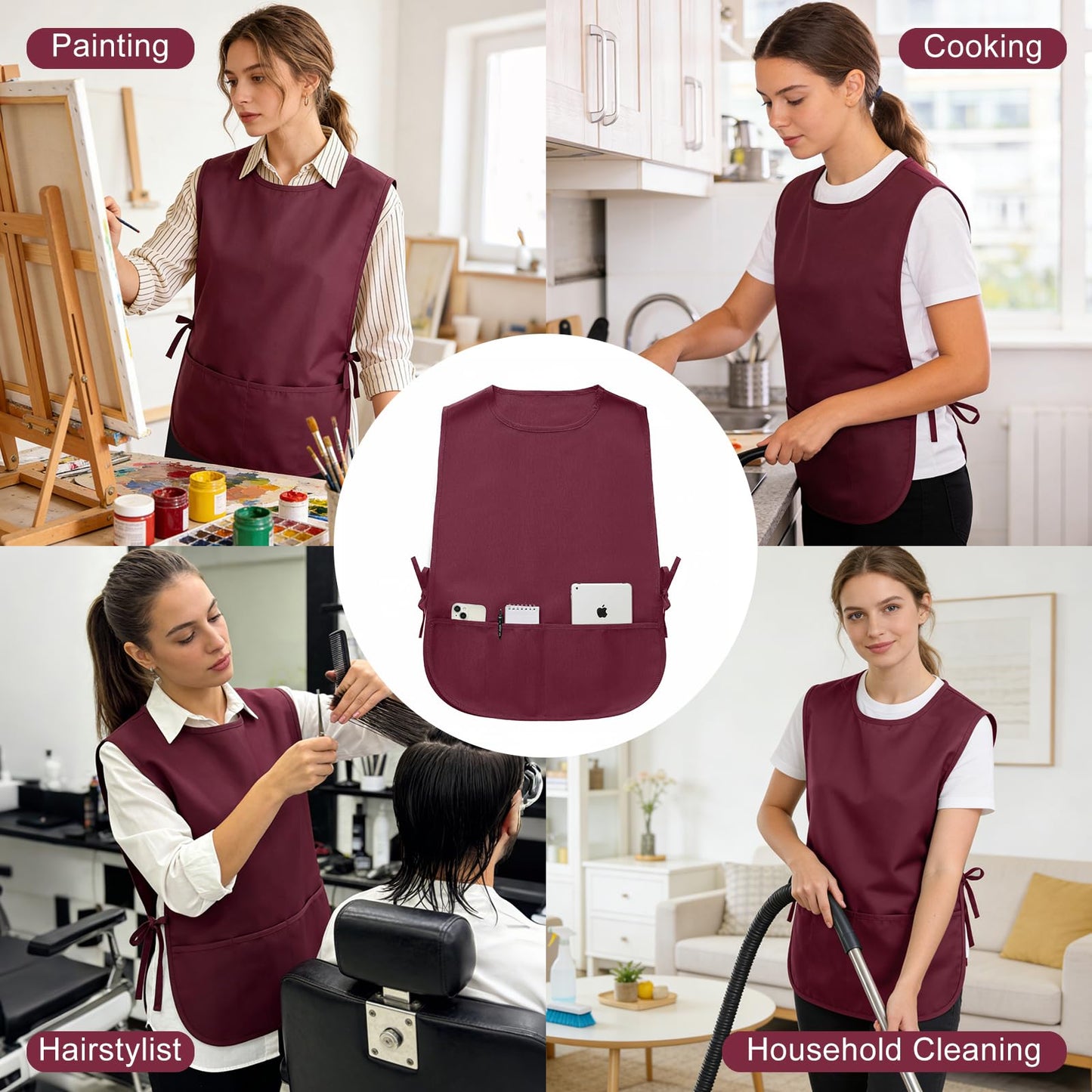 BOHARERS Smock Cobbler Apron for Women men-with Side Ties and 3 Pockets for Chef kitchen,Cleaning,Hairstylist