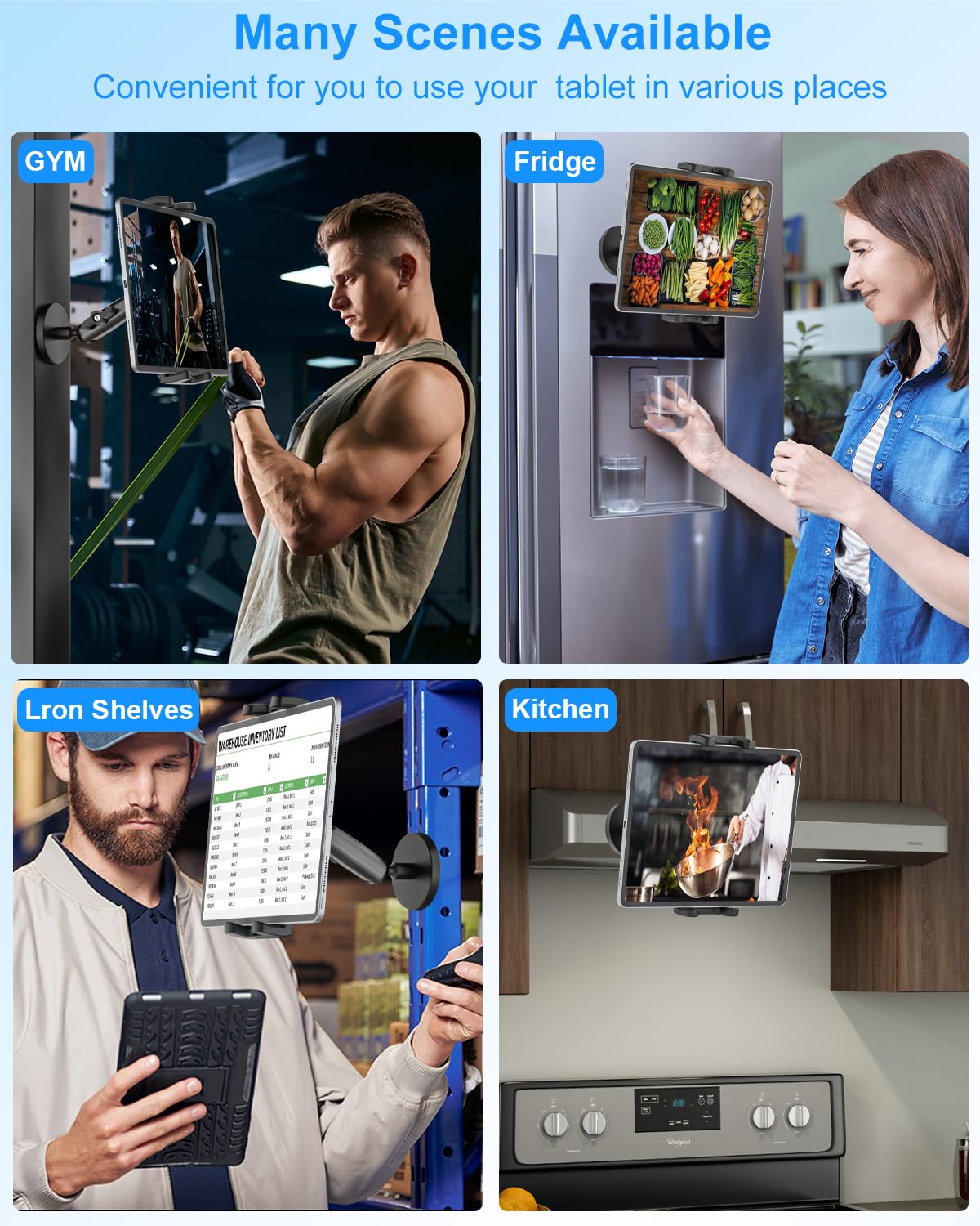 Kolasels Magnetic Tablet Holder with Adjustment Arm, Heavy Duty Metal Magnetic Tablet Mount for Cabinet/Fridges/Whiteboard/Gym Equipment/Metal Surface/Gym, Compatible with iPad, iPhone, 4-13" Devices