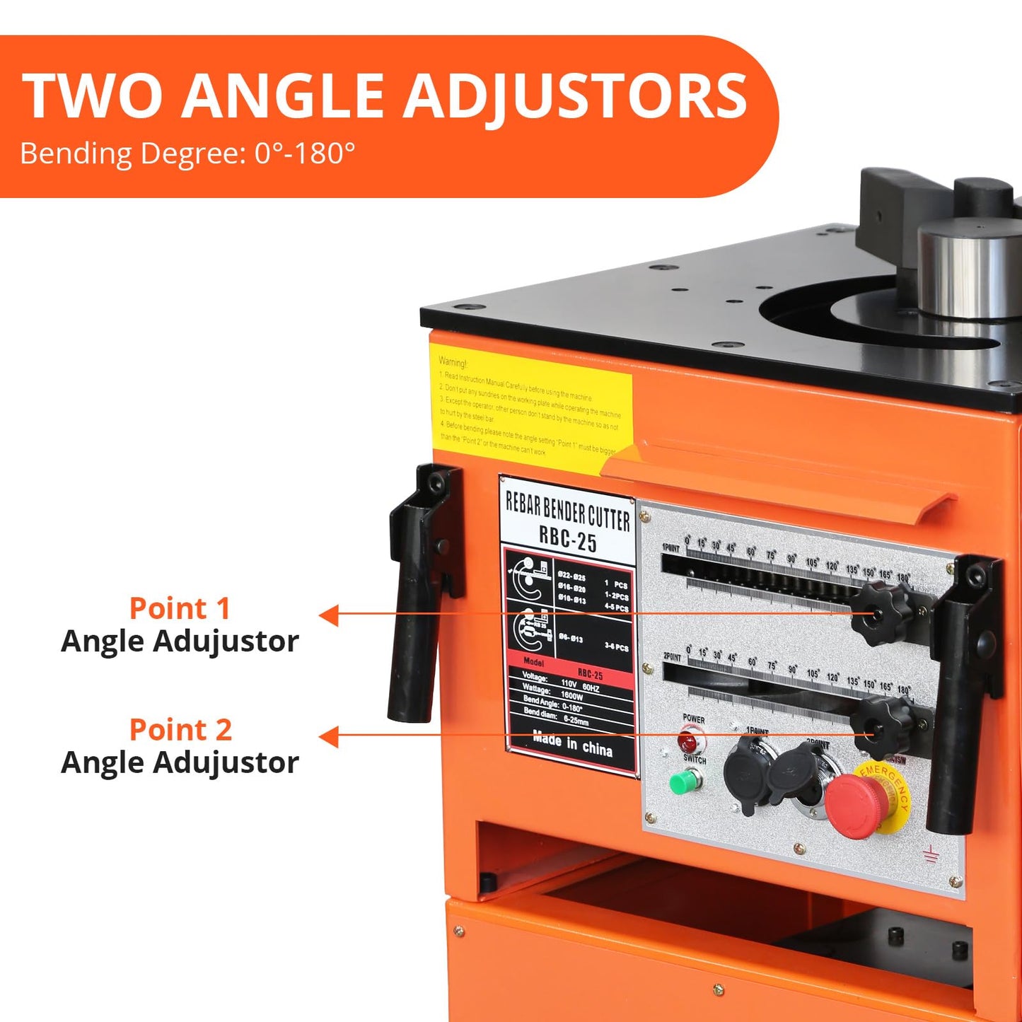 1600W Electric Rebar Bender, 19.6"L x 17.7"W x 31.1"H, Steel Bar Bending Machine with Foot Pedal, Portable Handle, 0°-180° Adjustable Angle, 6-7 Second Fast Bending Speed