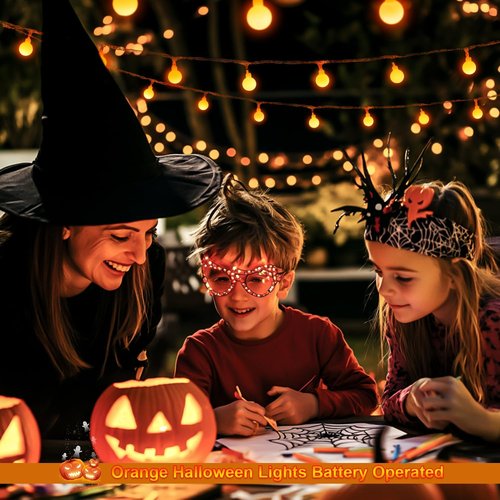 JMEXSUSS 100 LED Orange Globe String Lights - 33ft Battery Operated Fairy Lights with Remote | Indoor/Outdoor Decor