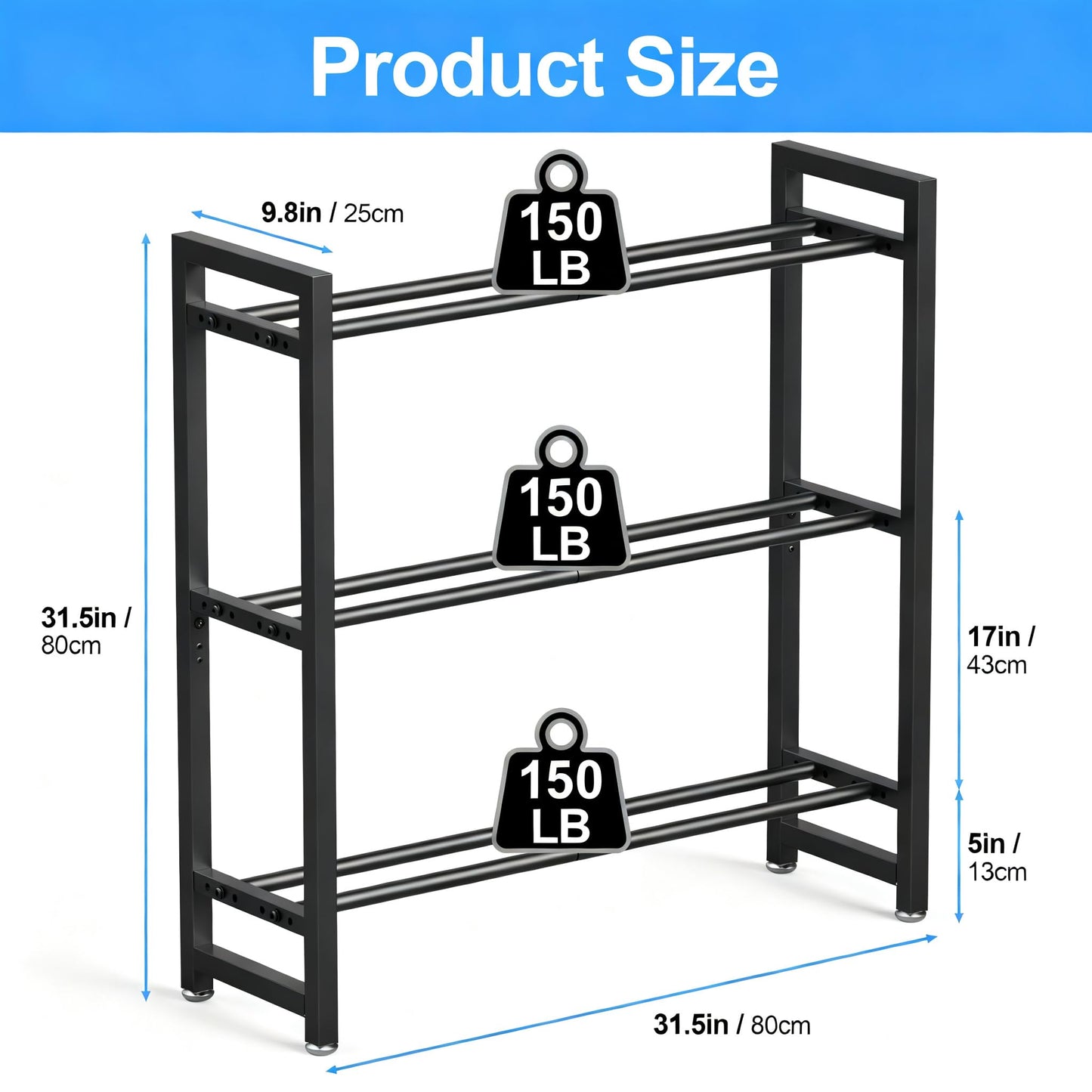 3 Tier Adjustable Dumbbell Rack - Heavy-Duty 450LB Capacity Weight Storage Stand for Dumbbells, Space-Saving Weight Rack Home Gym Organizer (Rack Only)