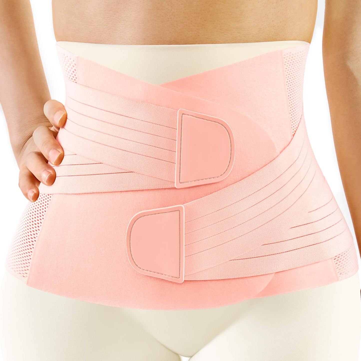 FREETOO Postpartum Belly Band Wrap for Women,Abdominal Binder Post Surgery,for Natural Delivery,C Section Belly Binder Post Partum,Stomach Binder Postpartum with Adjustable Compression,M,Pink