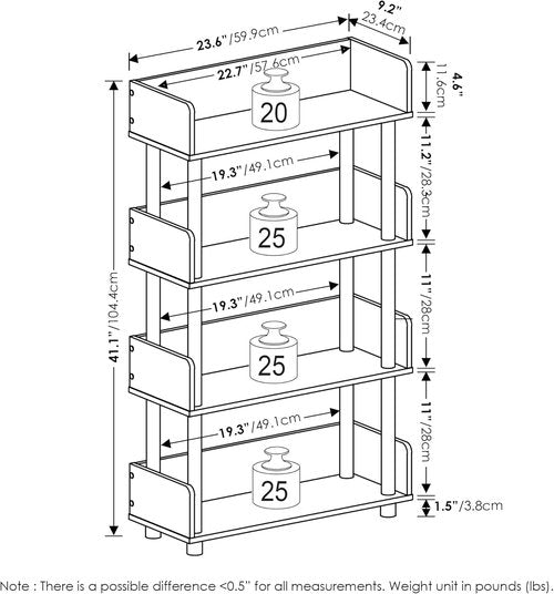 Furinno Turn-N-Tube 4-Tier Display Rack - Toolless Assembly, Amber Pine & Black Finish