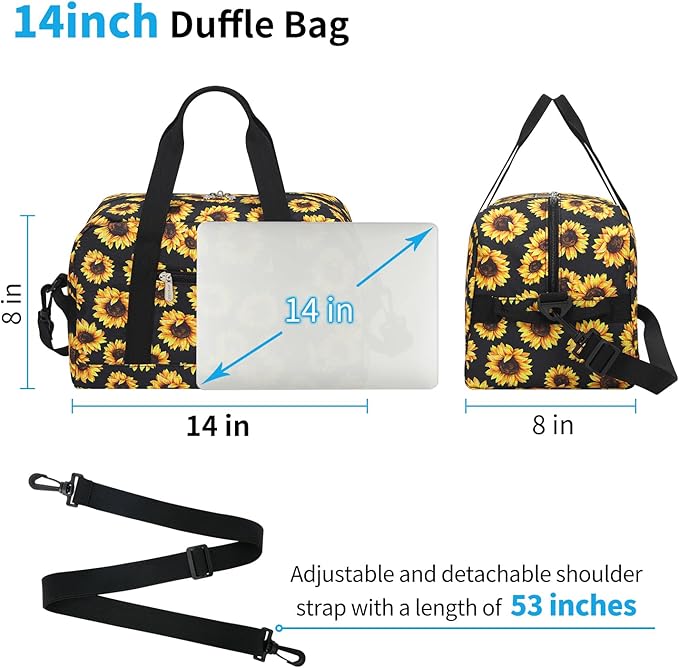 Small Gym Bag 14 inch lightweight Carry On Mini Duffel Bag for Travel Sport - Sunflower
