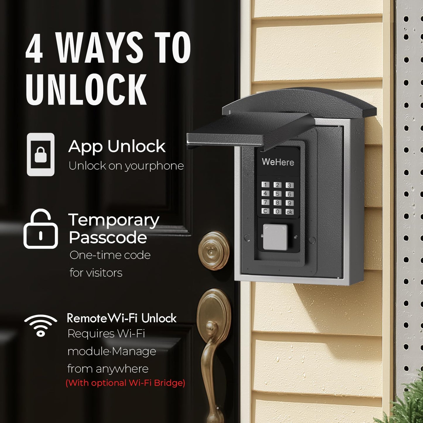 WeHere Key Lock Box Wall Mount, Smart Digital Lockbox with Key Drop Slot, Multi-Point Latch, OTP/Bluetooth/Wi-Fi Access,Key Safe Security Storage for House Outside, Realty Business, Apartment, Store