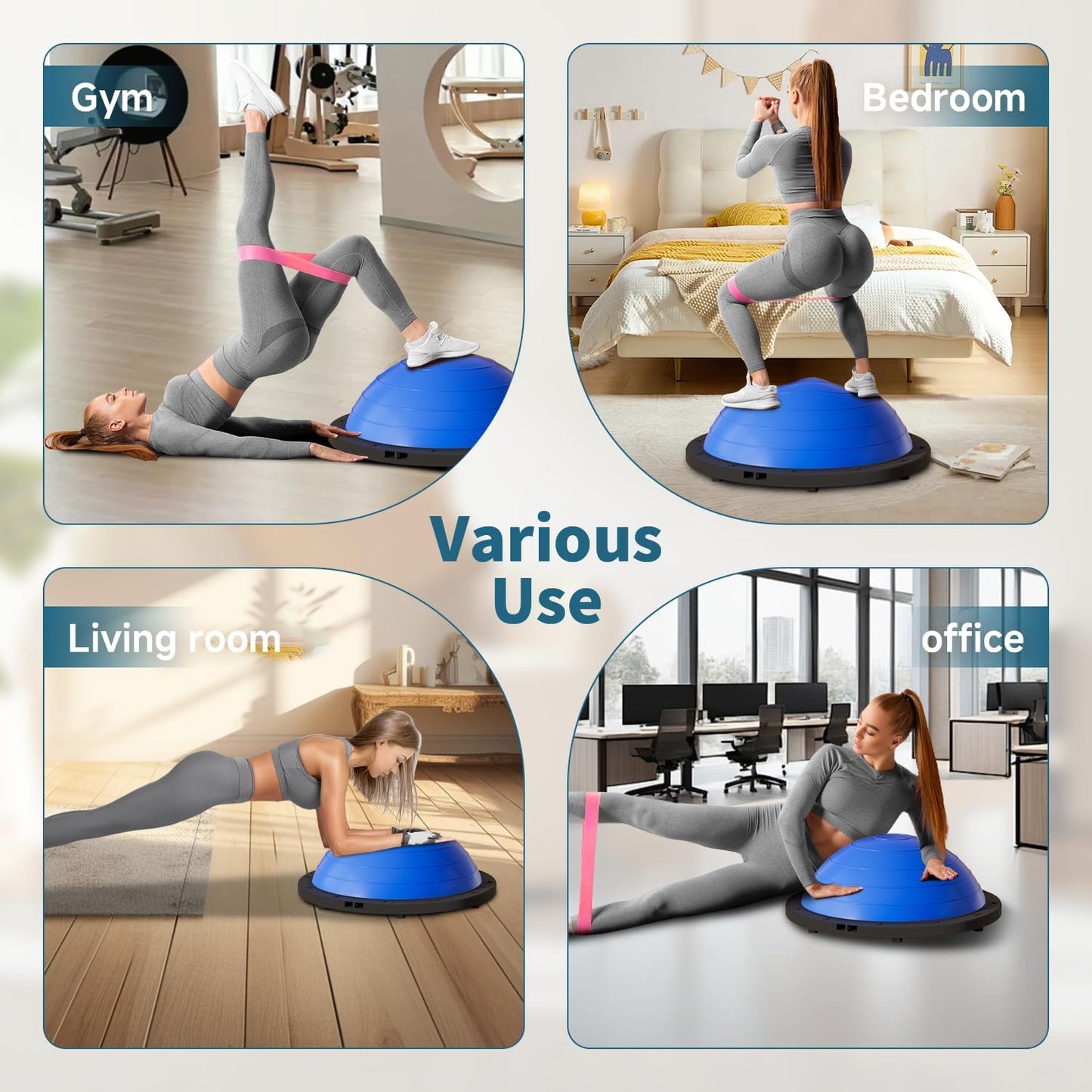 Vtory Foldable Balance Ball, Upgrate Half Ball Balance Trainer, 1300 lbs Capacity Stability Ball, 23.5 Inch Yoga Half Ball, with Resistance Band & Foot Pump, No-slip