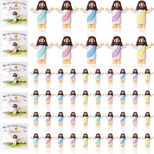 Little Jesus Figurines - 50 Bulk Mini Jesus Statues with Prayer Cards & Bags | Perfect for Easter Favors