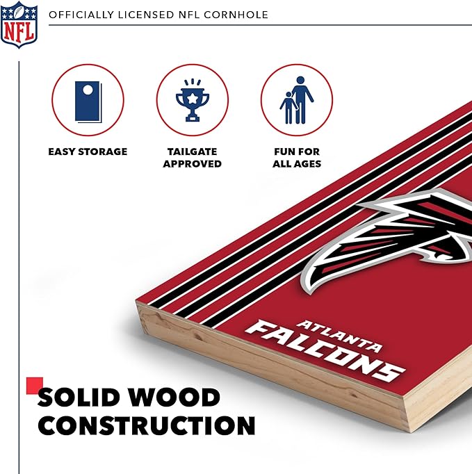 NFL 2' x 3' Solid Wood Cornhole Set with Direct Print HD Team Graphics – Great Gift for Any Football Fan! Bean Bag Toss Family Outdoor Games
