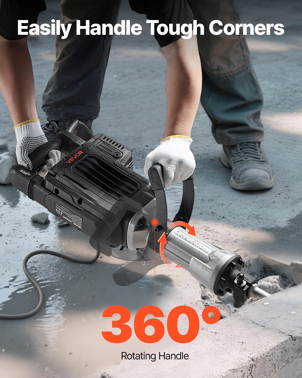 VEVOR Demolition Jack Hammer, 3000 W Powerful Electric Jackhammer, 1700 BPM Concrete Breaker with a Point Chisel, Carrying Case, Gloves, Goggles, for Concrete, Wall, Brick, Tile and Foundation