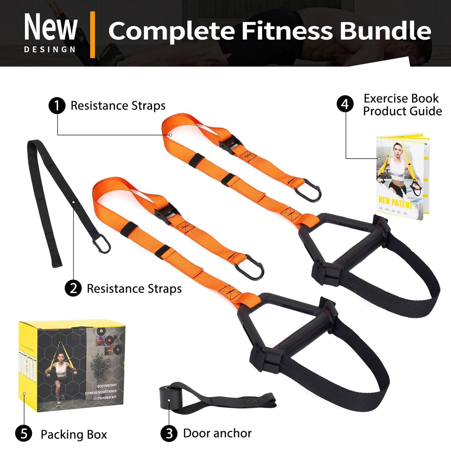 Moulyan Bodyweight Resistance Training Straps,Training straps Complete Home Gym Fitness Trainer kit for Full-Body Workout Easy Setup Gym Home Outdoors