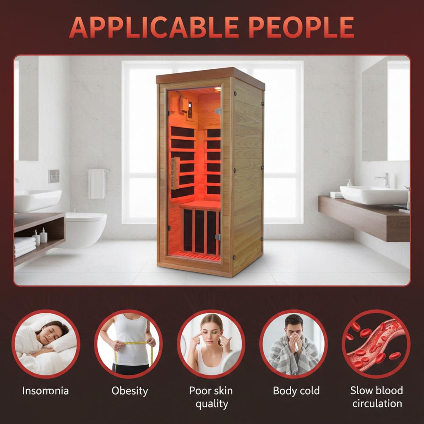 Homsido Red Light Therapy Infrared Sauna, 1300W 110V Indoor Wood Dry Sauna with Carbon Crystal Heaters, Red Light Therapy Lamp,Home Use for Post-Workout Recovery, Spa Relaxation, for Women Men