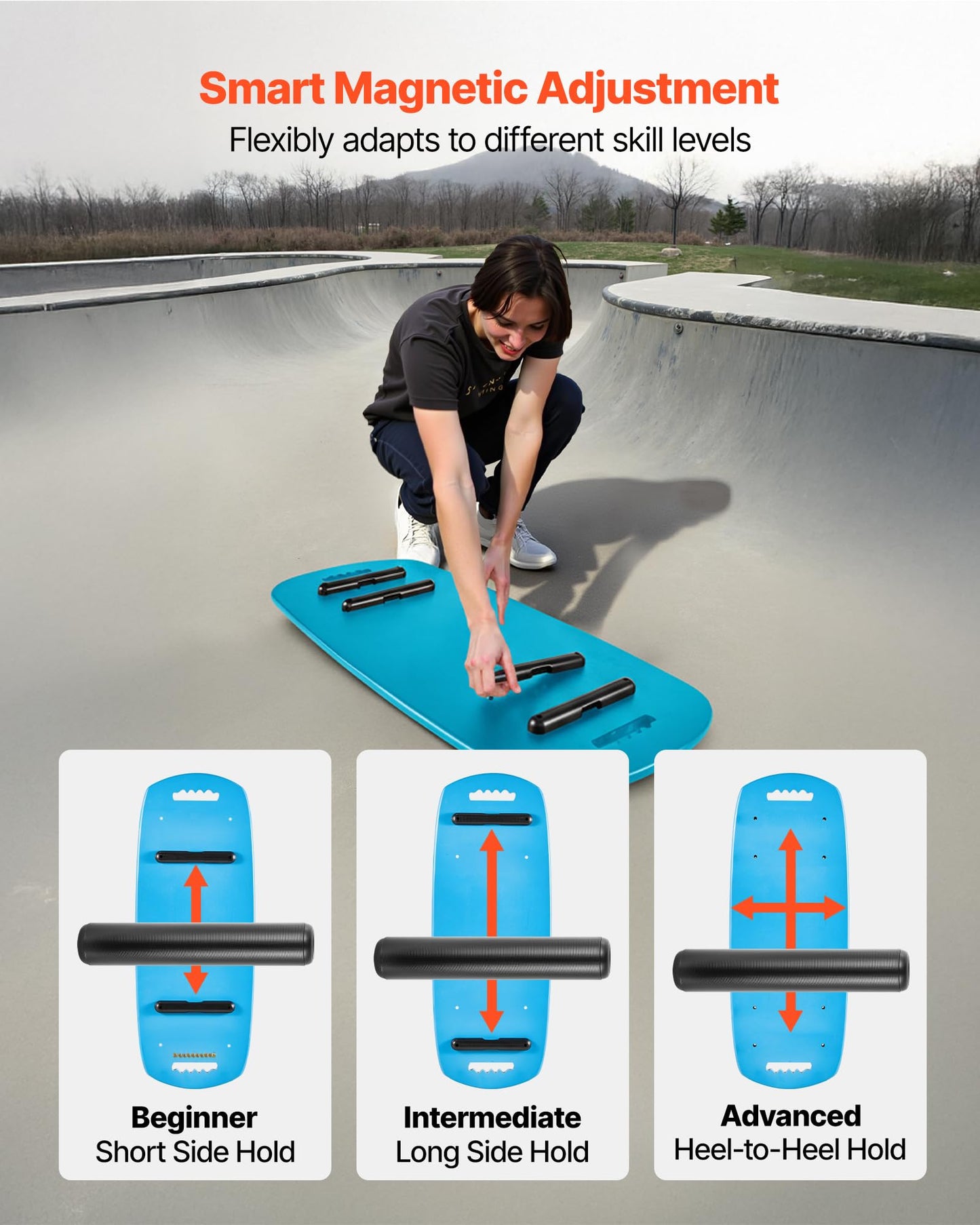 VEVOR Balance Board, Wobble Board Trainer for Adults, Premium Wooden Balance Training Equipment with Roller, Magnetic Stoppers, Storage Rack, for Core Workouts, Surf Trainer & Physical Therapy, Blue