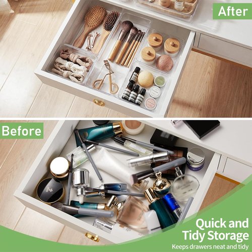Clear Plastic Drawer Organizer Trays - 8 PCS Acrylic Vanity & Office Storage Bins | Ideal for Makeup & Kitchen