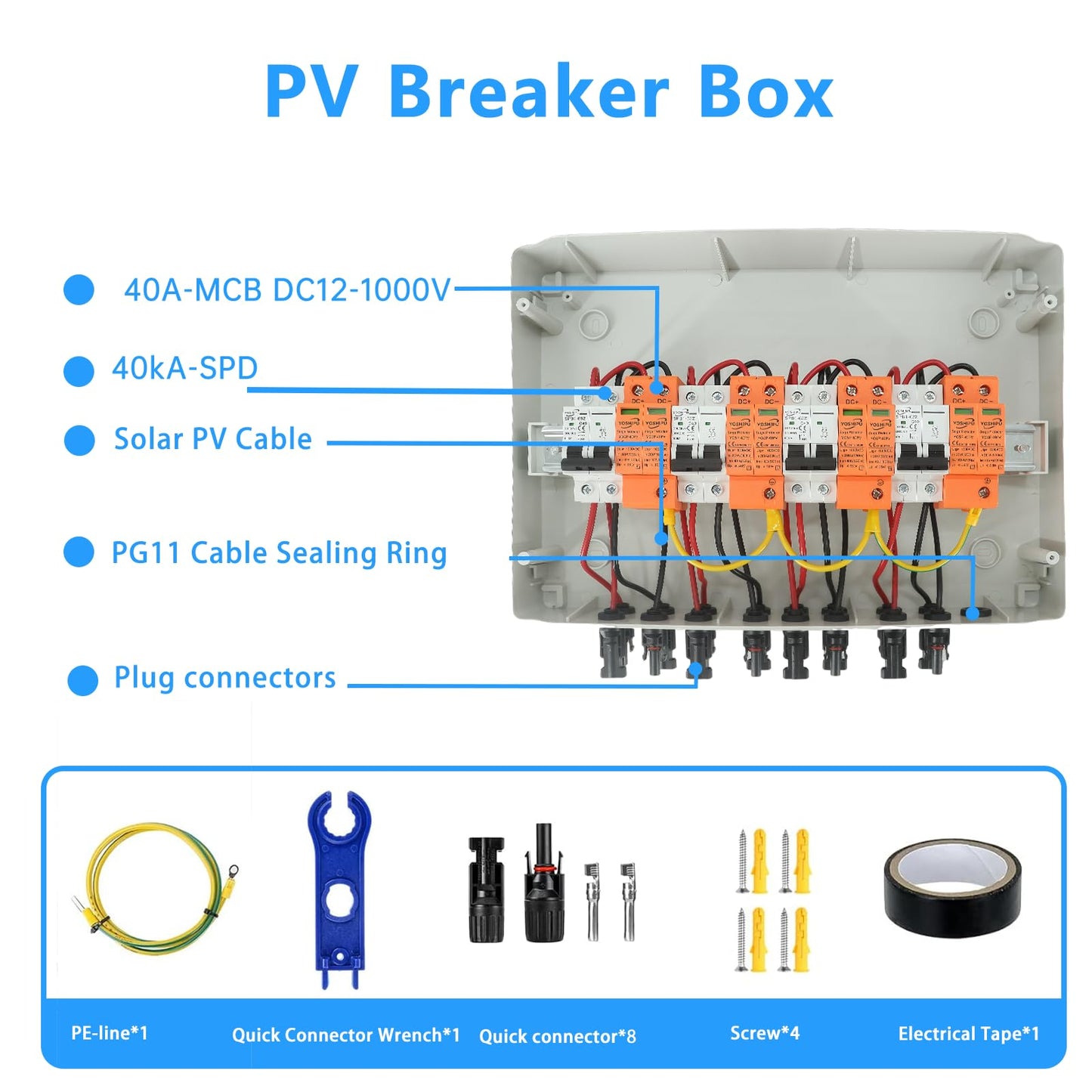 Solar Disconnect Switch, PV Combiner Box 4 String 1000V 40A Solar Surge Protector, IP65 Waterproof, Plug & Play Outdoor Solar Panel System