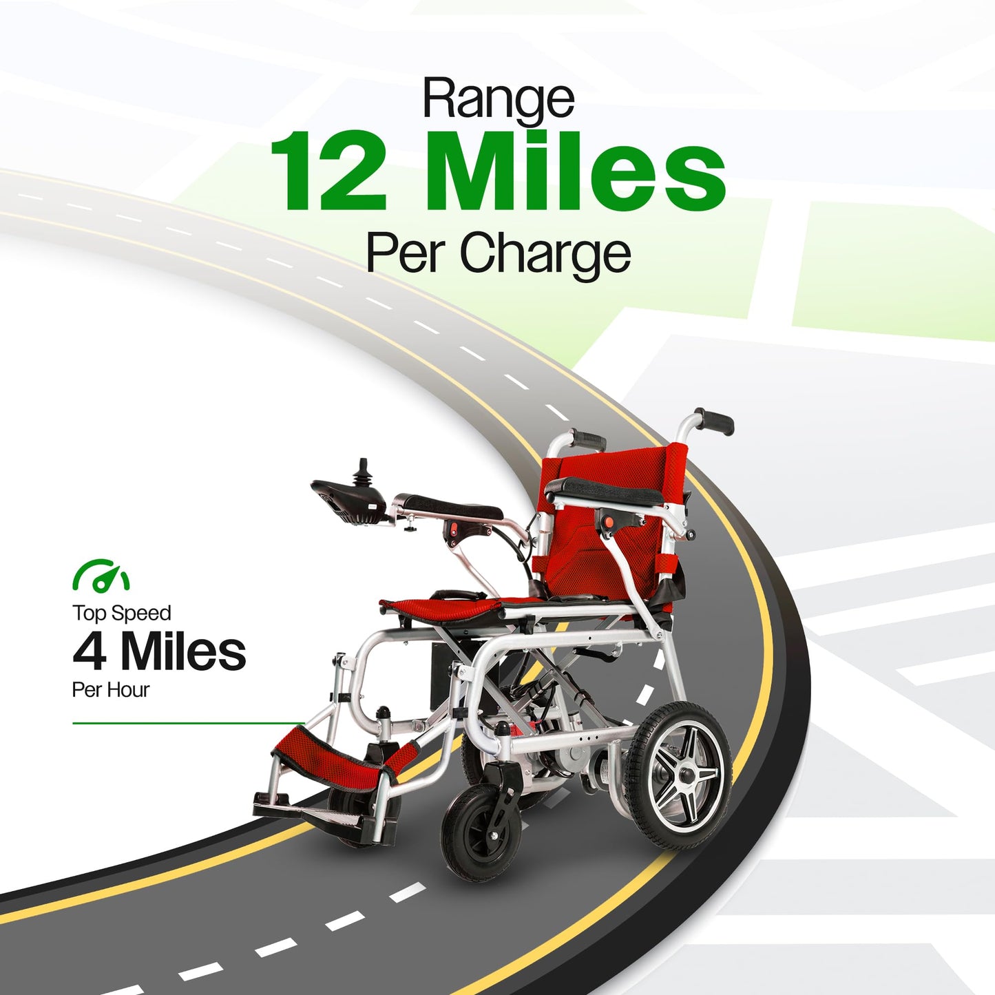 Culver Artemis Pro Lightweight Foldable Electric Wheelchairs for Seniors - 2x250W Motor Power Wheelchair - Travel/User Friendly Electric Wheelchairs for Seniors, Long Range Electric Wheelchair, Red