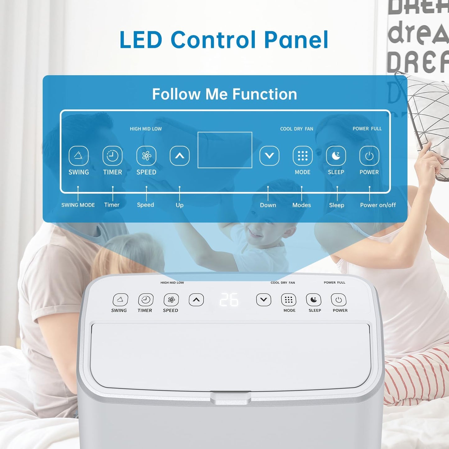 Portable Air Conditioners, 15000 BTU Cooling Capacity for Up to 850 Sq. Ft, Multi-Functional AC Unit with Fan, Dehumidifier, Remote Control, Quiet Operation for Home and Office, White
