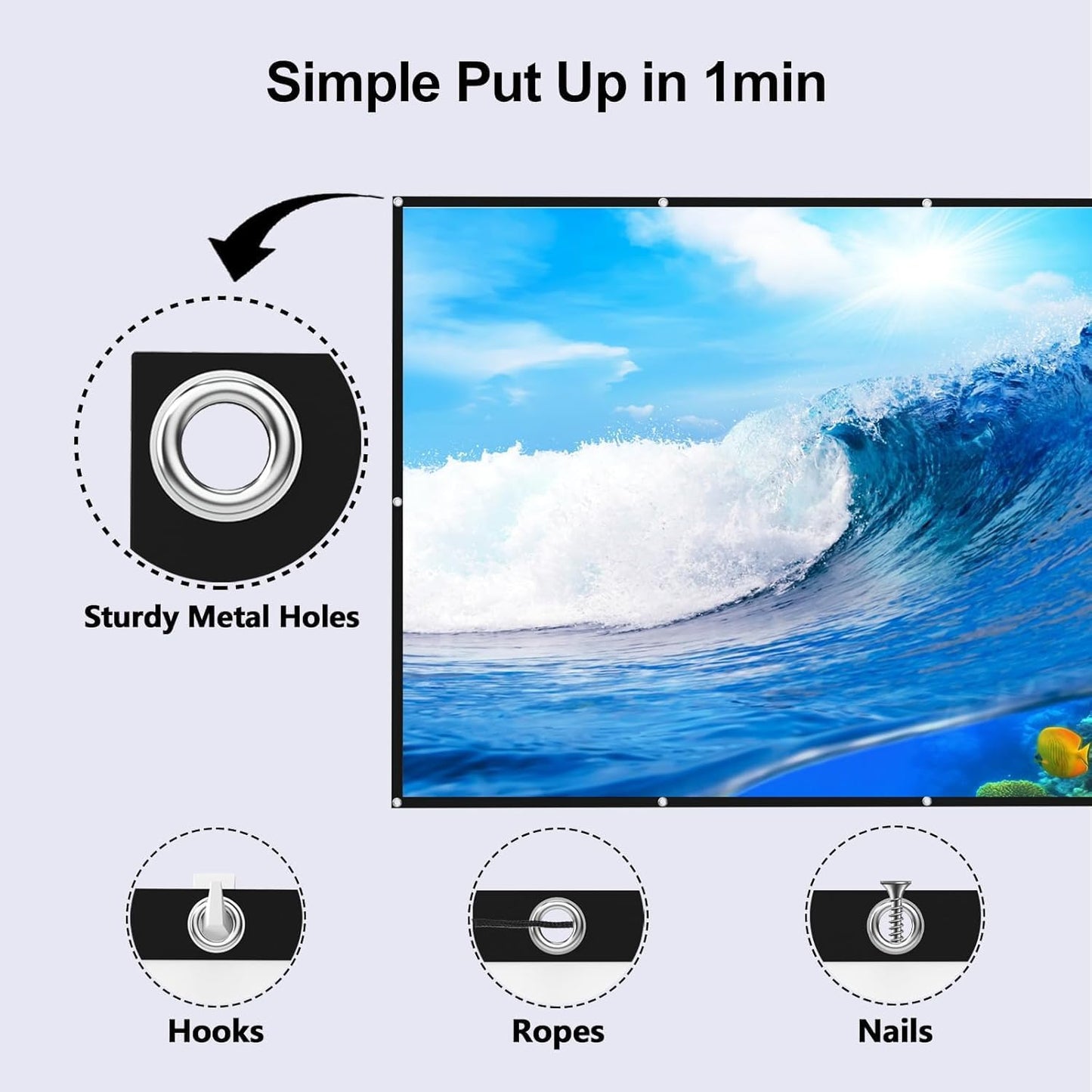 FUDONI 100 inch, 16:9 Projector Screen Double Sided Outdoor Movie Screen Foldable Washable, Portable Projector Screen