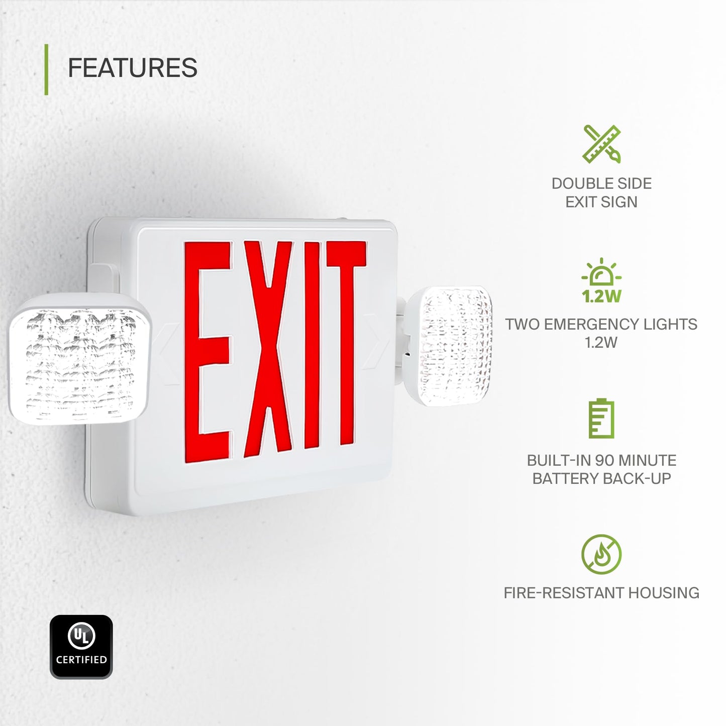 ASD LED Emergency Exit Sign with Battery Backup - 120-277V UL Double Face Rotatable Lighted Exit Signs with Emergency Lights for Business, Commercial Battery Operated LED Sign Power Outage 6 Pack