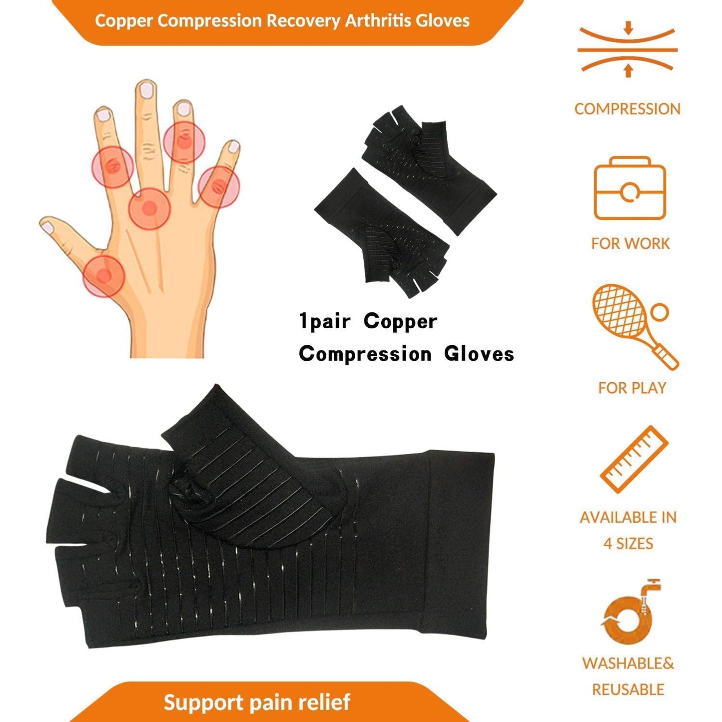 LingFei Compression Gloves for Arthritis Hands, Carpal Tunnel Pain Relief & Swelling - Bamboo Copper Infused Fingerless Gloves for Women & Men, Day & Night Wear for Typing, Crocheting, Support(M)