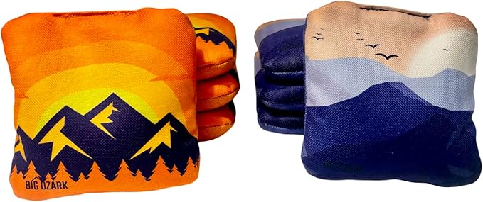 Competition Cornhole Bags Set of 8, Regulation Professional Weight Corn Hole Bean Bags for Tournament Play, Dual Sided Stick & Slick with Waterproof Pellets & Drawstring Bag, Orange & Blue