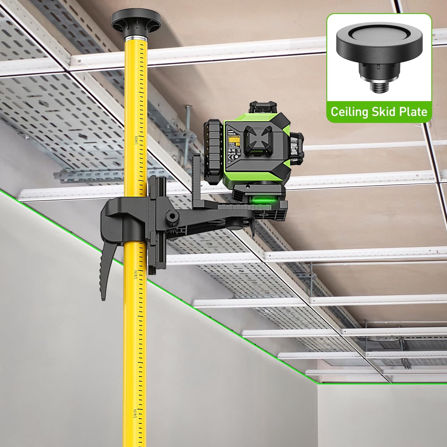 Huepar 12 Ft./3.7M Professional Laser Level Pole with Tripod and 1/4-Inch by 20-Inch Laser Mount for Rotary and Line Lasers, Adjustable Telescoping Laser Pole with 5/8"-11 Threaded Adapter-LP36A