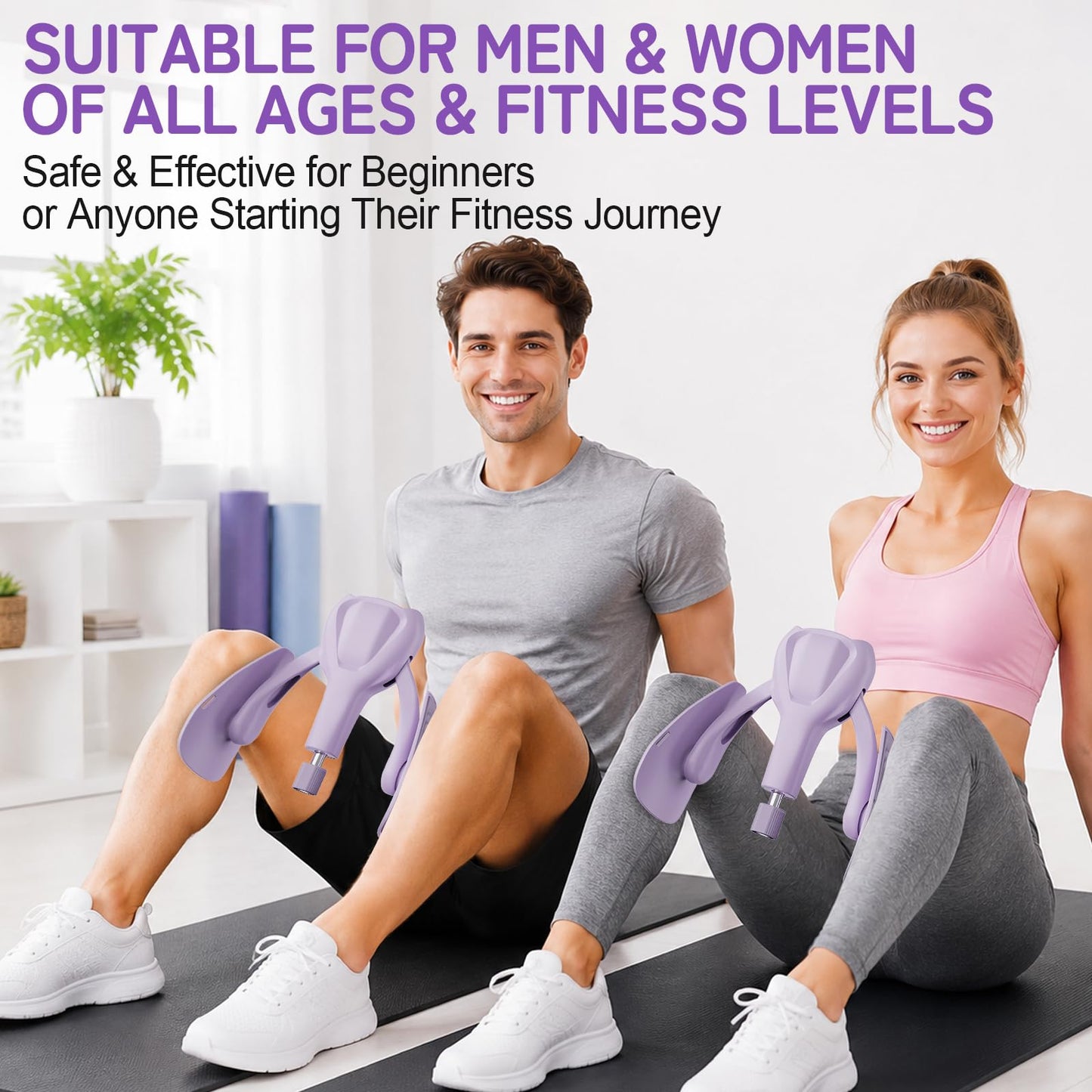 Pelvic Floor Exercise Devices 77 lb Adjustable Kegel Inner Thigh Exerciser and Hip Trainer Workout Equipment for Home Postpartum Recovery Women Men, with Band, Purple