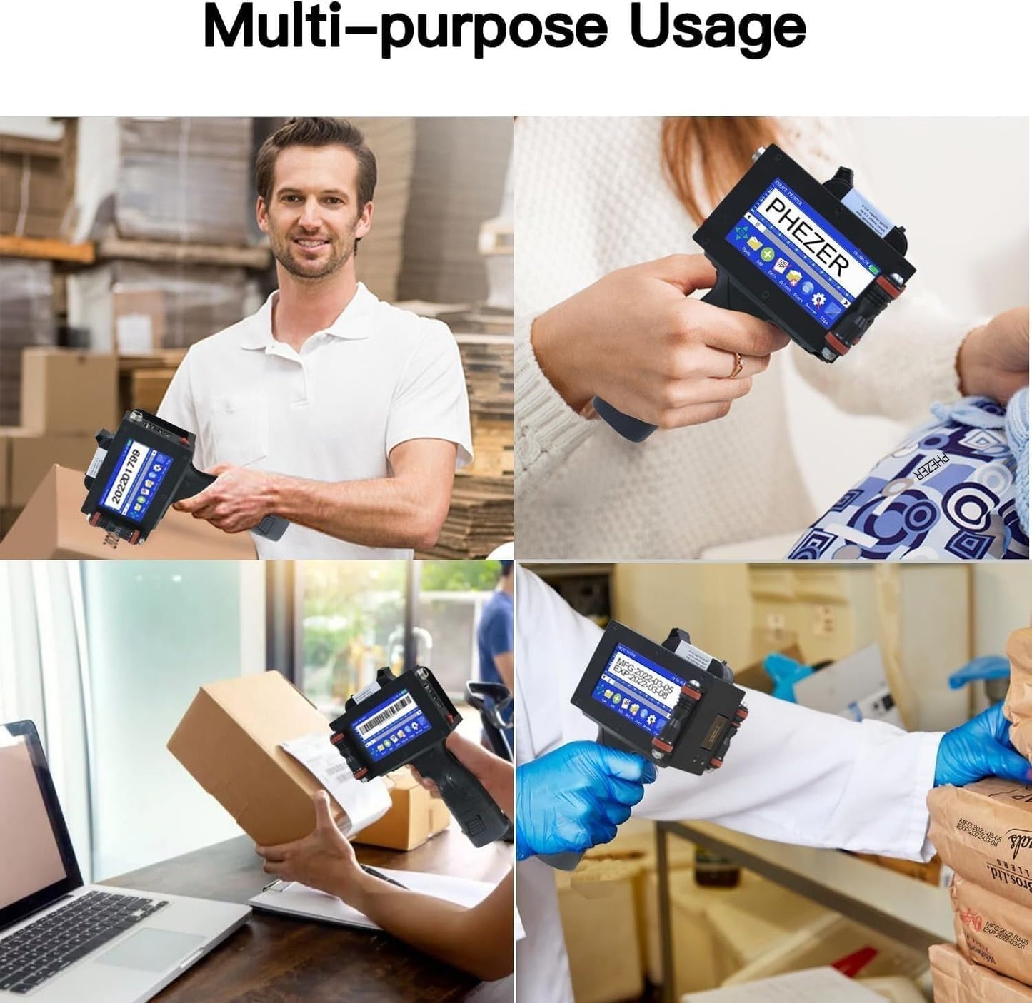 Phezer P16-1 Handheld Inkjet Printer, Printing Height 1 Inch with 72ml Solvent Ink Cartridge, Portable Intelligent Coding Machine for Expiry Date/Time/Barcode/QR Code/Logo (Metal Body)