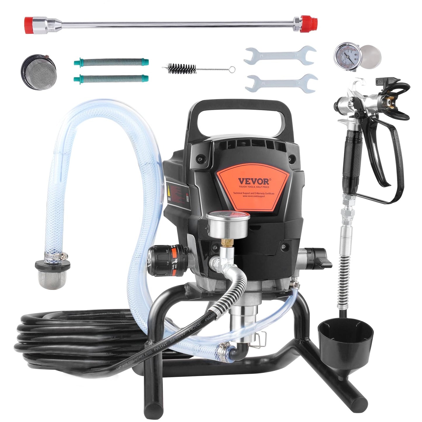 VEVOR 950W Stand Airless Paint Sprayer, 3000PSI High Efficiency Electric Airless Sprayer, Handheld Paint Sprayers for Home Interior and Exterior Furniture and Fences, Fine and Even Painting Effect